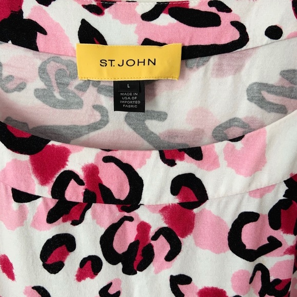 St. John Pink Leopard Print Top 3 Quarter Sleeve - Picture 3 of 5